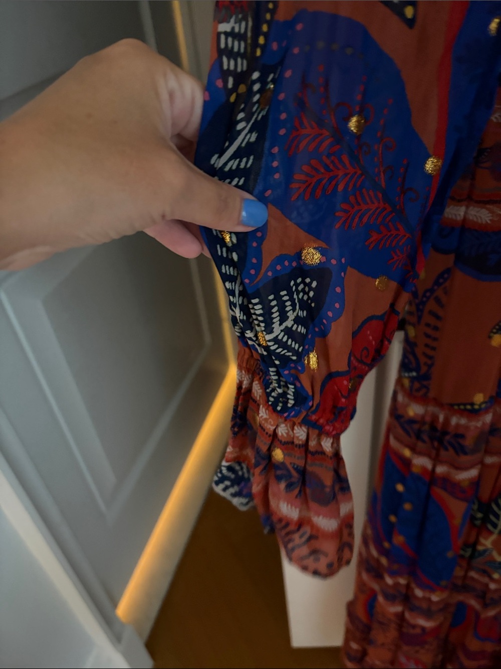 FARM Rio Rust Maxi Dress with Blue Leaf Print - Picture 5 of 8